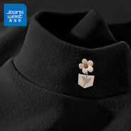 真維斯（JEANSWEST）德絨打底衫女裝秋冬季長(cháng)袖t恤上衣服加絨保暖加厚內搭半高領(lǐng)秋衣 黑色 小毛絨花口袋_K_左領(lǐng)角 L