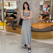 藝璽酩（YIXIMING）藍(lán)色無袖背心吊帶連衣裙子女裝夏季2025新款海邊度假法式氣質(zhì)長裙 灰色 S 碼【80-100斤】