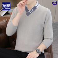 羅蒙（ROMON）秋冬款V領(lǐng)毛衣男士秋冬季新款仿水貂絨針織衫加厚保暖軟糯線(xiàn)衣服 K124806灰色 L 【建議110-130斤】