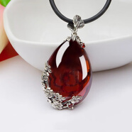 胖東來(lái)同款石榴石項鏈銀泰銀復古紅寶石吊墜女水滴百搭項墜送媽媽 石榴石鑲銀吊墜(配黑皮繩)