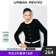 UR秋季新款女裝法式氣質(zhì)小香紐扣口袋針織開衫UWM940029 黑色 M