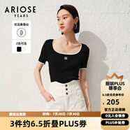 艾諾絲雅詩(shī)商場(chǎng)同款ariose夏季新品時(shí)髦修身方領(lǐng)短袖T恤針織衫女30438197 黑色 S