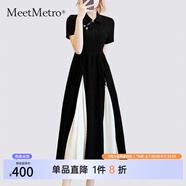 MeetMetro瑪依爾新中式連衣裙女2025夏新款復(fù)古改良旗袍撞色國風(fēng)A字裙 拼色 S