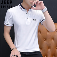 JEEP SPIRIT吉普短袖t恤男上衣潮流冰絲棉男裝聯(lián)名休閑打底衫半袖純色體恤 T117翻領(lǐng)紐扣-白色 XL 【130-145斤】
