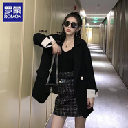 羅蒙2025新款秋季韓版粉色小西裝學(xué)生外套女雙排扣寬松休閑chic西服 黑色【版】 S 建議80-90