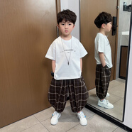 男童夏季休閑褲2025新款小男孩薄款九分褲兒童夏裝寬松哈倫長(cháng)褲子 咖色 90 cm 身高80-cm