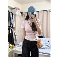 HUALIN FASHION黑色短袖女恤夏季修身打底緊身衣服 粉紅色 S 建議90斤內(nèi)