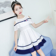 葉余女童公主裙夏季紫色蓬蓬紗裙兒童洋氣連衣裙子花童禮服燕尾演出服 雪紡裙子：白色+胸針 140