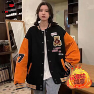 AEMAPE新款外套女2025秋冬季女裝時(shí)尚韓版棒球服女ins潮 桔紅色加厚款  加絨 S 80一95斤
