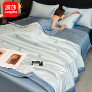 浪莎（langsha）冰絲床上四件套夏季夏涼被可水洗夏被空調(diào)被夏季床單夏天雙人被子 字母-海天藍(lán)【絲滑裸睡】 2.0m 床單款 四件套-夏被+床單+枕套2