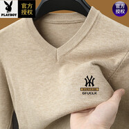 花花公子羊毛針織衫男士純色羊毛秋冬V領(lǐng)針織衫中年男士老爸毛衣打底衫 長(cháng)袖A53駝色Y XL 175135-150斤