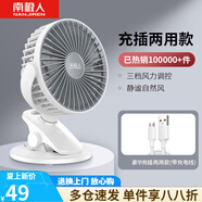 南極人（Nanjiren）迷你電風(fēng)扇學(xué)生宿舍便攜充電小型電扇辦公床頭臺(tái)式夾扇 灰白[豪華充電款三檔]充插兩用 標(biāo)配+電源適配器