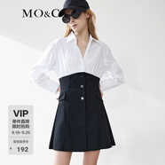 MO&Co.連衣裙春夏襯衫拼接設(shè)計(jì)感假兩件黑白高腰連衣裙通勤女摩安珂 本白色 L 170