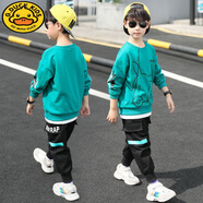 G.DUCKKIDS童裝男童秋裝套裝2024新款春秋季中大兒童衛衣套裝男孩帥氣衣服潮 綠色 皮卡丘 120 建議身高115cm