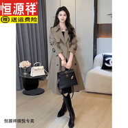 恒源祥風(fēng)衣外套女款2025新款春秋小個(gè)子中長(zhǎng)款收腰西裝領(lǐng)雙排扣大碼大衣 灰綠色 L 110-125斤