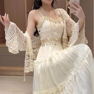 法式時(shí)尚少女風(fēng)拼接收腰吊帶a字裙女2025夏季新款波西米亞連衣裙 杏色吊帶裙 【收藏關(guān)注店鋪優(yōu)先 M 建議91-100斤