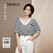 MO&Co.【秦嵐同款】針織衫2025夏新品桑蠶絲亞麻混紡輕薄上衣MBE2SWT001 藍白條色 M /165