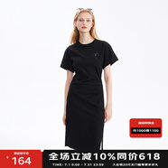 BASIC HOUSE/百家好愛(ài)心褶皺連衣裙女夏季新款設(shè)計(jì)感收腰顯瘦裙子女 黑色 M