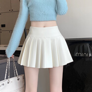 花花公子（PLAYBOY）咖色百褶皮裙半身裙女秋季2025新款小個子高腰顯瘦防走光皮短裙 白色 S