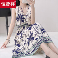 恒源祥夏季連衣裙女棉綢背心裙寬松大碼波西米亞圓領(lǐng)小個子碎花過膝長裙 513花色 M 建議100斤以內(nèi)