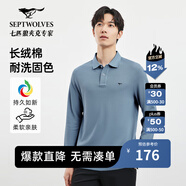 七匹狼男士長(zhǎng)袖T恤男秋冬翻領(lǐng)挺括休閑商務(wù)打底男士上衣polo衫 109(天藍(lán))1D1D50605888 M 165/84A