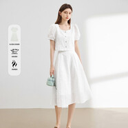 米萊達（MEETLADY）蕾絲小白裙套裝裙女2024夏新款短袖蕾絲衫半身裙兩件套女 白色 S