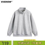 viishow復(fù)古日系純色半拉鏈套頭衛(wèi)衣男春季寬松情侶百搭休閑上衣 花灰色 L