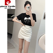 皮爾卡丹（PIERRE CARDIN）褶皺不規(guī)則半身裙短款女夏季新款小個(gè)子韓版高腰緊身顯瘦包臀短裙 兩件套 M 100-110