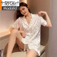 莫代爾睡衣女士夏季薄款短袖短褲套裝冰絲開衫寬松學(xué)生寢室休閑家居服 白色(格子(短袖短褲) 4XL (建議160至170斤)