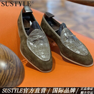 SUSTYLE奢侈高檔品牌2025秋季新款一腳蹬真皮復(fù)古舒適休閑鞋皮鞋豆豆鞋 卡其色單層 37