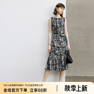 顏域設計感時(shí)尚連衣裙女2024新款秋季裙子氣質(zhì)連身裙中長(cháng)款背心裙 黑白花 L