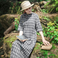 亂在江南新中式復(fù)古格子連衣裙茶服夏季新品民國風(fēng)氣質(zhì)改良旗袍裙 黑白格子 均碼