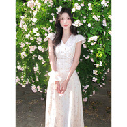 緋垚甜美碎花連衣裙女夏季綁帶收腰顯瘦海邊度假長(zhǎng)裙溫柔風(fēng)公主裙子 米色 M 建議90-100斤左右穿