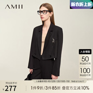 AMII七夕禮物2025秋新款翻駁領(lǐng)金屬字母裝飾小寬肩短款西裝女西服外套 黑色 165/88A/L