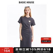 BASIC HOUSE/百家好愛(ài)心褶皺連衣裙女夏季新款設(shè)計(jì)感收腰顯瘦裙子女 灰色 M