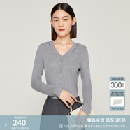 玖姿（JUZUI）雙色混紡云感針織衫女裝秋款氣質(zhì)V領(lǐng)打底衫毛衣 銀灰 S