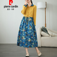 皮爾卡丹（pierre cardin）減齡復古民族風(fēng)棉麻襯衫連衣裙春秋款印花顯瘦氣質(zhì)打底長(cháng)裙女針織 圖片色 M 85-105斤