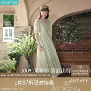 茵曼（INMAN）法式連衣裙女夏季顯瘦遮肚燈籠袖抽繩收腰公主長(cháng)裙子 水沫綠 S 