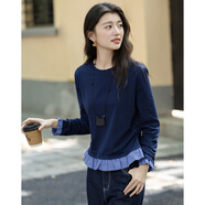 德瑪納【親膚棉氨】秋季如云般觸感圓領(lǐng)格子拼接設計感氣質(zhì)小個(gè)子女t恤