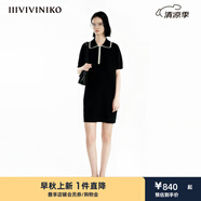IIIVIVINIKO2024夏季新款寬松百搭H型polo領(lǐng)連衣裙女R421105650C 黑色 S