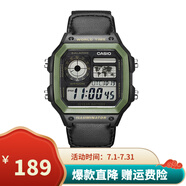 卡西歐（CASIO）男表小方塊電子表 運(yùn)動(dòng)手表學(xué)生手表 多功能防水男士手表 小方表尼龍帶AE-1200WHB-1B