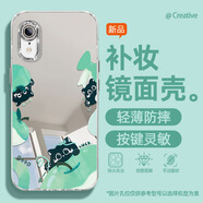 怡楓 適用蘋果XR手機殼鏡面新款iphone卡通XS蘋果黑貓補妝鏡XSMAX全包防摔女款ipX保護套 鏡面補妝殼-青蘋果黑貓 蘋果X