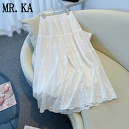 MR.KA法式刺繡高腰鏤空半身裙女顯瘦夏季2025新款白色長(zhǎng)裙森女蕾絲裙子 白色 L 105-115斤