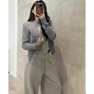 POLO SPORT保羅RL拉夫短款羊毛開衫女半高領(lǐng)毛衣麻花針織外套小馬刺繡設(shè)計(jì)感 淺灰色（羊毛高版本，白色刺繡） S