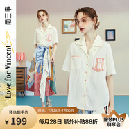 兩三事梵高文藝 窗外來物 2025夏季新款復(fù)古印花口袋翻領(lǐng)襯衫女 米杏色 L