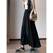 哈魯迪半身裙女秋冬季新款氣質(zhì)仙女a(chǎn)字蓬蓬裙黑色小個(gè)子蕾絲蛋糕裙長(cháng)裙 黑色 L (110-125斤）