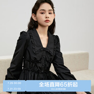 樂町娃娃領襯衫裙初秋新款森系甜美花邊領日系學院風內(nèi)搭裙 黑色(現(xiàn)貨) XS