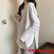 浮澤白色打底衫女秋冬季內搭加絨加厚新款寬松顯瘦大碼中長(cháng)款T恤上衣 白色（春秋款） M 建議80-100斤
