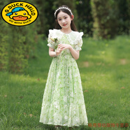 G.DUCKKIDS女童夏裝連衣裙2025新款兒童公主裙洋氣女大童裝夏季女孩裙子夏款 2401綠色 150 cm