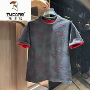 啄木鳥(niǎo)（TUCANO）2025夏季新款歐貨潮牌破洞裂紋設(shè)計(jì)短袖時(shí)尚百搭男圓領(lǐng)體恤上衣潮 黑灰色 M 推薦90-110斤